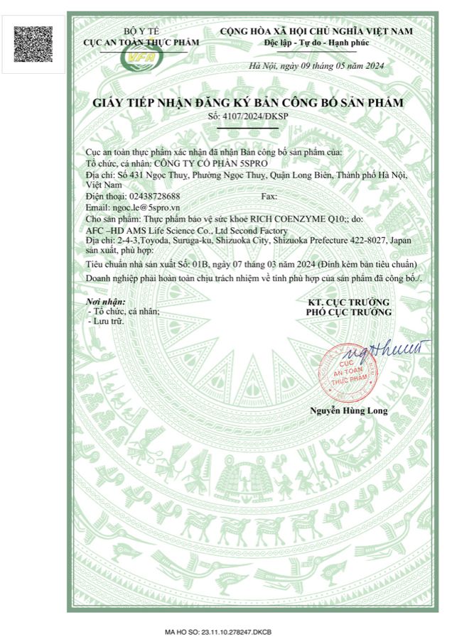 Giấy tiếp nhận đăng ký bản công bố — 4107/2024/ĐKSP · ngày 09/05/2024